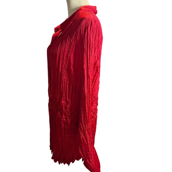 Lane Bryant Red Crinkle Button Front Blouse, Holiday Christmas, Plus 26/28, NWT - Picture 5 of 8